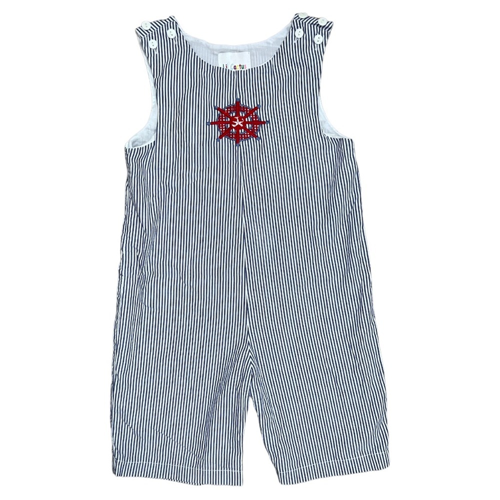 Nautical Embroidered Longall Overall John John Lil Cactus Size 3T Red White Blue